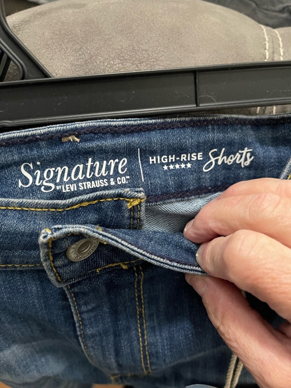 Levi's Dark Blue Distressed Frayed Hem Denim Shorts - Picture 5 of 6